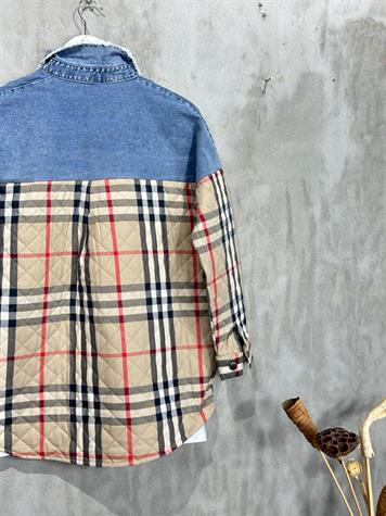 Ekose Desen Geçişli Kapitone Ceket (Camel)