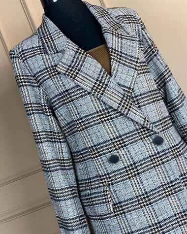 Ekose Desen Kaşe Kumaş Blazer Ceket