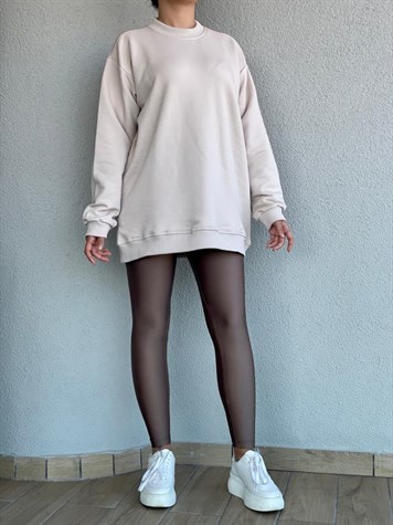 Eteği Lastikli Oversize Sweat (Bej)