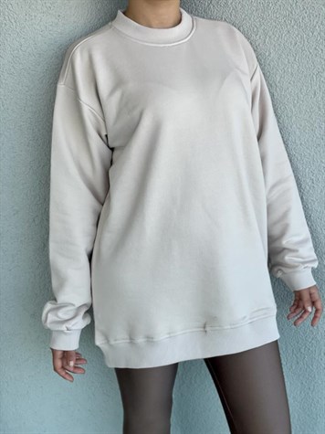 Eteği Lastikli Oversize Sweat (Bej)