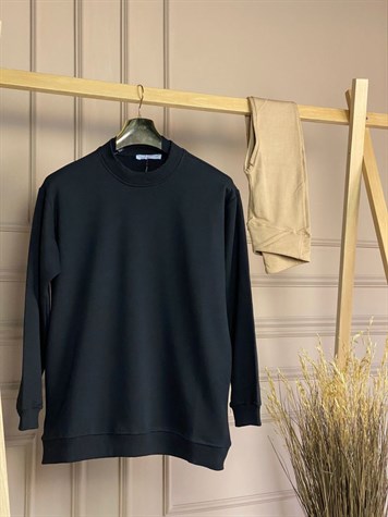 Eteği Lastikli Oversize Sweat (Siyah)