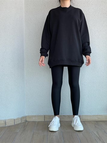 Eteği Lastikli Oversize Sweat (Siyah)