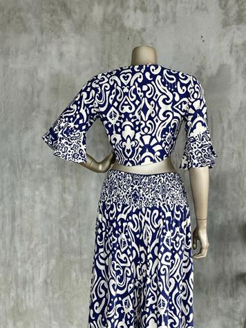 Etnik Desen Belden Bağlamalı Etek Pantolonlu Takım (Lacivert)