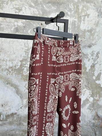 Etnik Desen Bilekten Bağlama Detaylı Pantolon (Kahve)