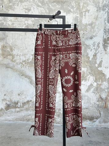 Etnik Desen Bilekten Bağlama Detaylı Pantolon (Kahve)