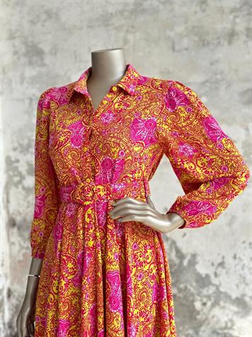Etnik Desen Kemerli Elbise (Sarı)