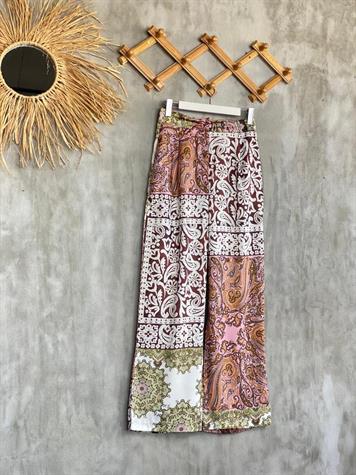 Etnik Desen Saten Kumaş Bol Pantolon (Karışık Renk)
