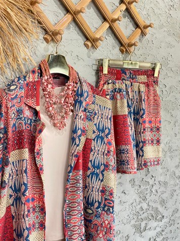 Etnik Desenli Kimono Şort Takım