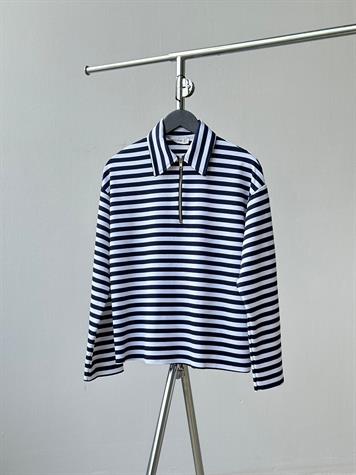 Fermuarlı Çizgili Sweat (Lacivert)