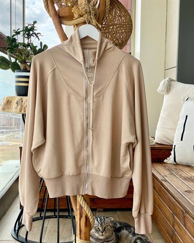 Fermuarlı Sweat Ceket (Camel)