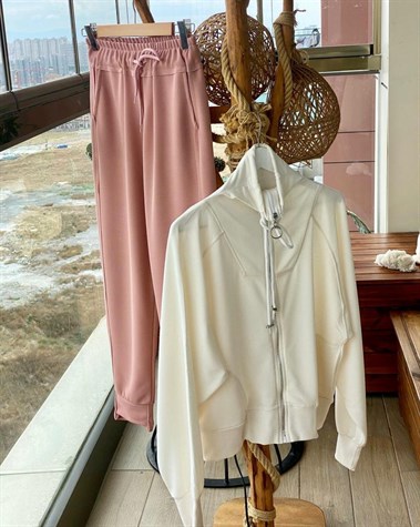Fermuarlı Sweat Ceket (Ekru)