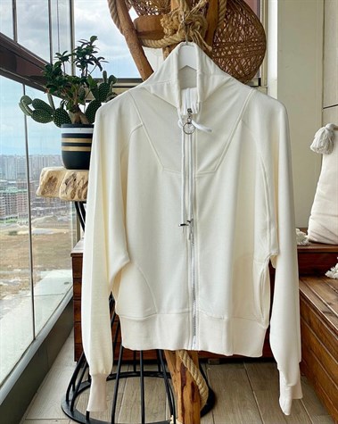 Fermuarlı Sweat Ceket (Ekru)