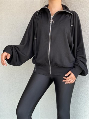 Fermuarlı Sweat Ceket (Siyah)