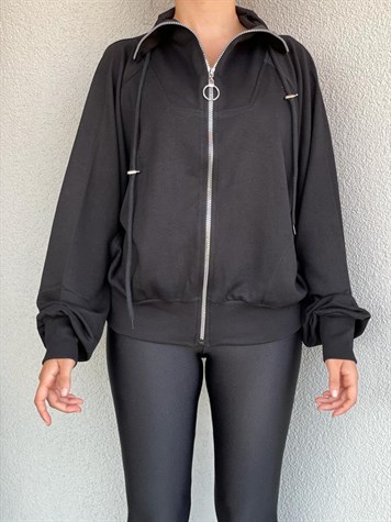 Fermuarlı Sweat Ceket (Siyah)