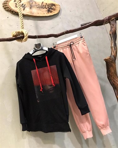 File Detaylı Kapşonlu Sweat