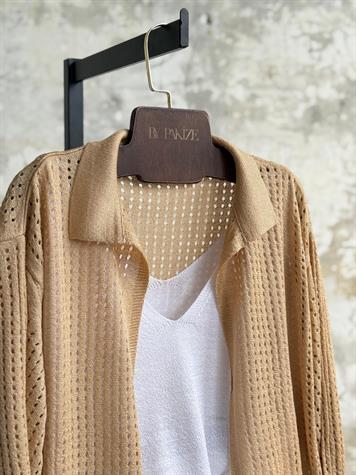 Fileli Oversize Merserize Hırka (Camel)