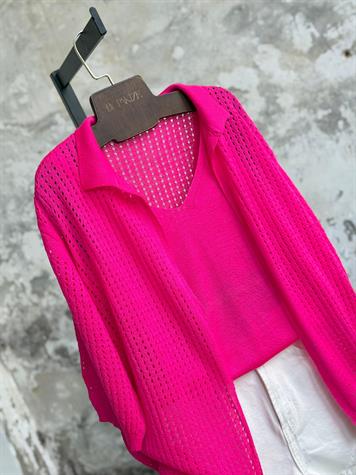 Fileli Oversize Merserize Hırka (Fuşya)