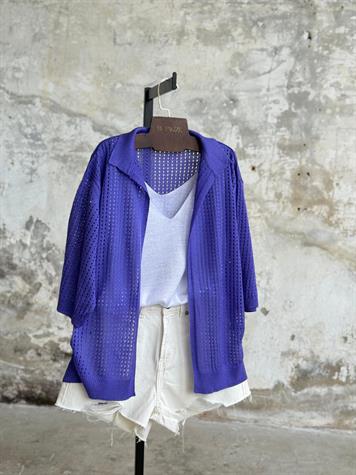 Fileli Oversize Merserize Hırka (Mor)