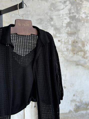 Fileli Oversize Merserize Hırka (Siyah)