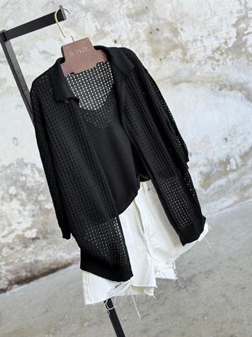 Fileli Oversize Merserize Hırka (Siyah)