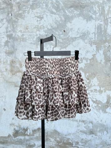 Fırfır Katlı Leopar Desenli Mini Etek (Bej)