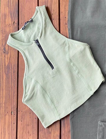Fitilli Fermuar Detaylı Crop (Mint)