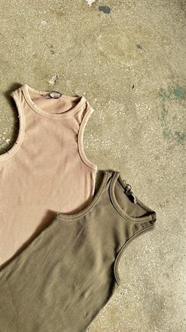 Fitilli Halter Yaka Atlet (Bej/Haki)