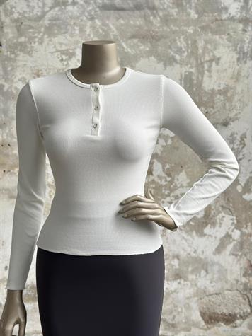 Fitilli Üç Düğmeli Basic Bluz (Beyaz)