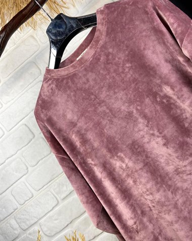 fransız kadife salaş sweatshirt (pembe)