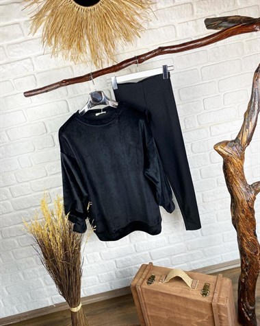fransız kadife salaş sweatshirt (siyah)