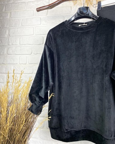 fransız kadife salaş sweatshirt (siyah)