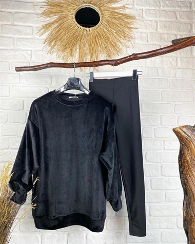 fransız kadife salaş sweatshirt (siyah)