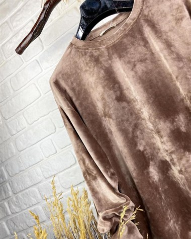 fransız kadife salaş sweatshirt (sütlü kahve)