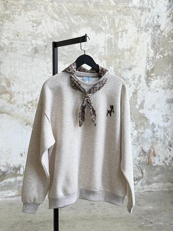 Fular Aksesuarlı Nakışlı Oversize Sweatshirt (Bej)