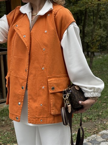 Gabardin Çıtçıtlı Tasarım Yelek (Oranj)