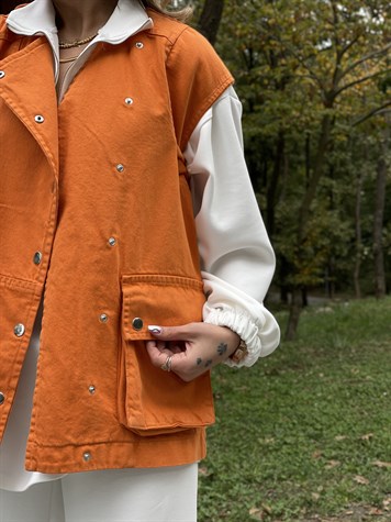Gabardin Çıtçıtlı Tasarım Yelek (Oranj)