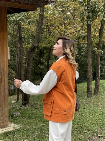 Gabardin Çıtçıtlı Tasarım Yelek (Oranj)