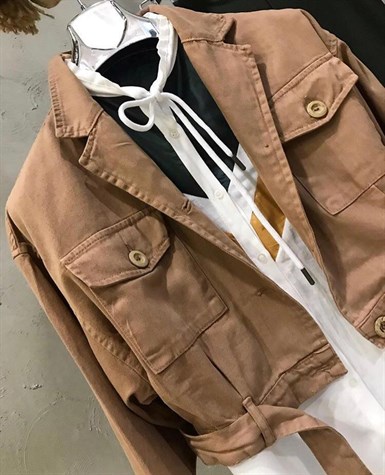 Gabardin Kumaş Kemerli Ceket (CAMEL&HAKİ)