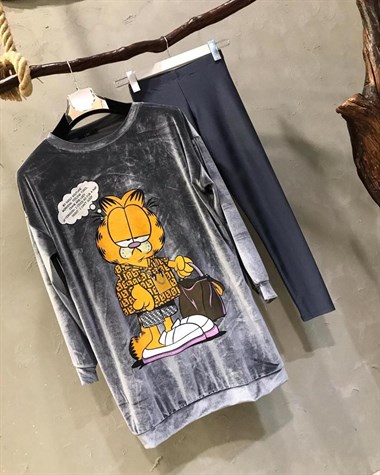Garfield Kadife Kumaş Sweatshirt (GRİ)