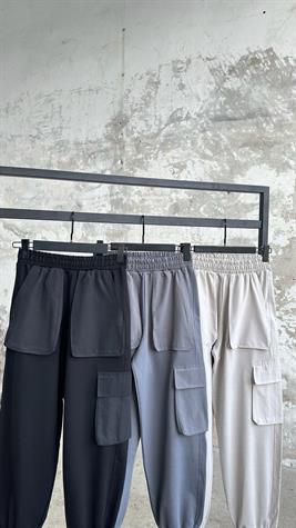 Garnili Cep Detaylı Paça Lastikli Pantolon (Siyah)