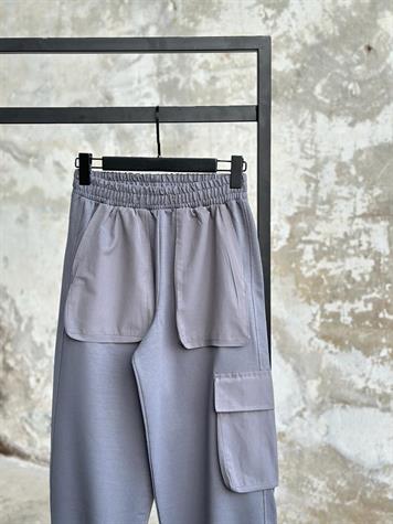 Garnili Cep Detaylı Paça Lastikli Pantolon (Gri)