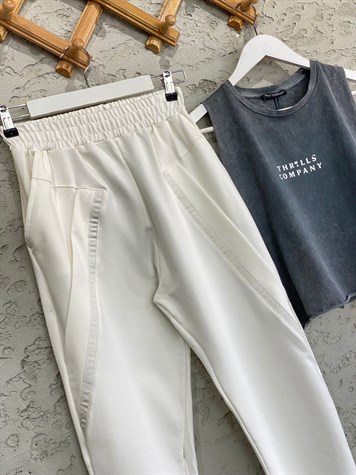 Garnili Tasarım Model Cepli Pantolon (beyaz)