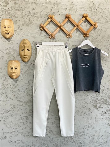 Garnili Tasarım Model Cepli Pantolon (beyaz)