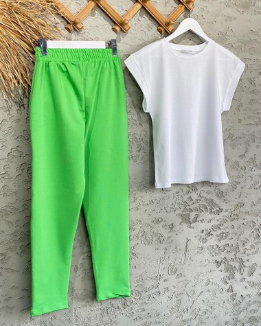 Garnili Tasarım Model Cepli Pantolon (Elma Yeşili)