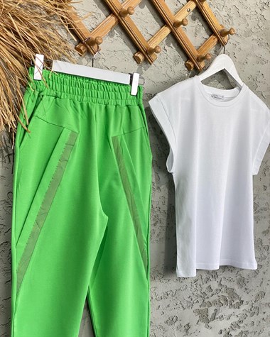Garnili Tasarım Model Cepli Pantolon (Elma Yeşili)