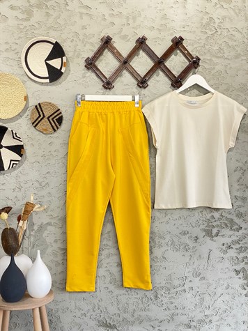 Garnili Tasarım Model Cepli Pantolon (Hardal)