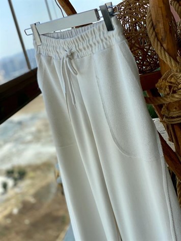Geniş Paça İkiiplik Sweat Kumaş Pantolon (EKRU)