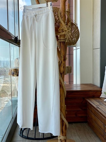 Geniş Paça İkiiplik Sweat Kumaş Pantolon (EKRU)