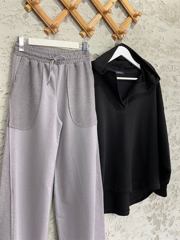 Geniş Paça İkiiplik Sweat Kumaş Pantolon (Antrasit)