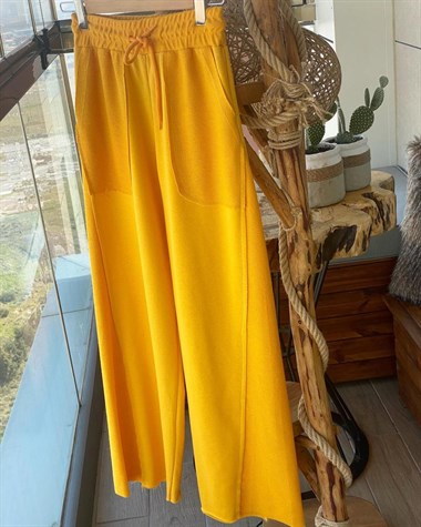 Geniş Paça İkiiplik Sweat Kumaş Pantolon (SARI)